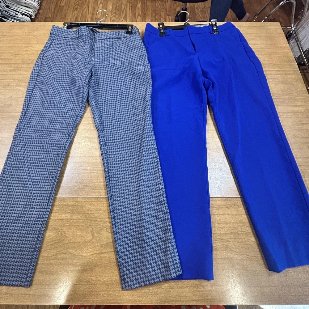 Set 2 Banana Republic Pants Womens 4 Blue Check Twill Sloan Avery Dress Career